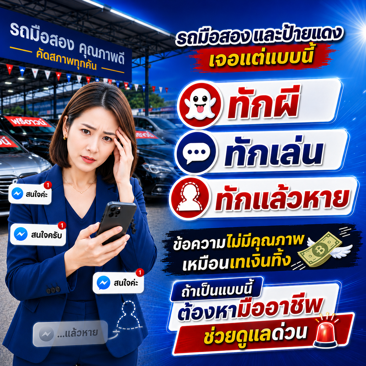 รถมือสอง และป้ายแดง เจอแต่แบบนี้ ทักผี ทักเล่น ทักแล้วหาย - ข้อความไม่มีคุณภาพเหมือนเทเงินทิ้ง