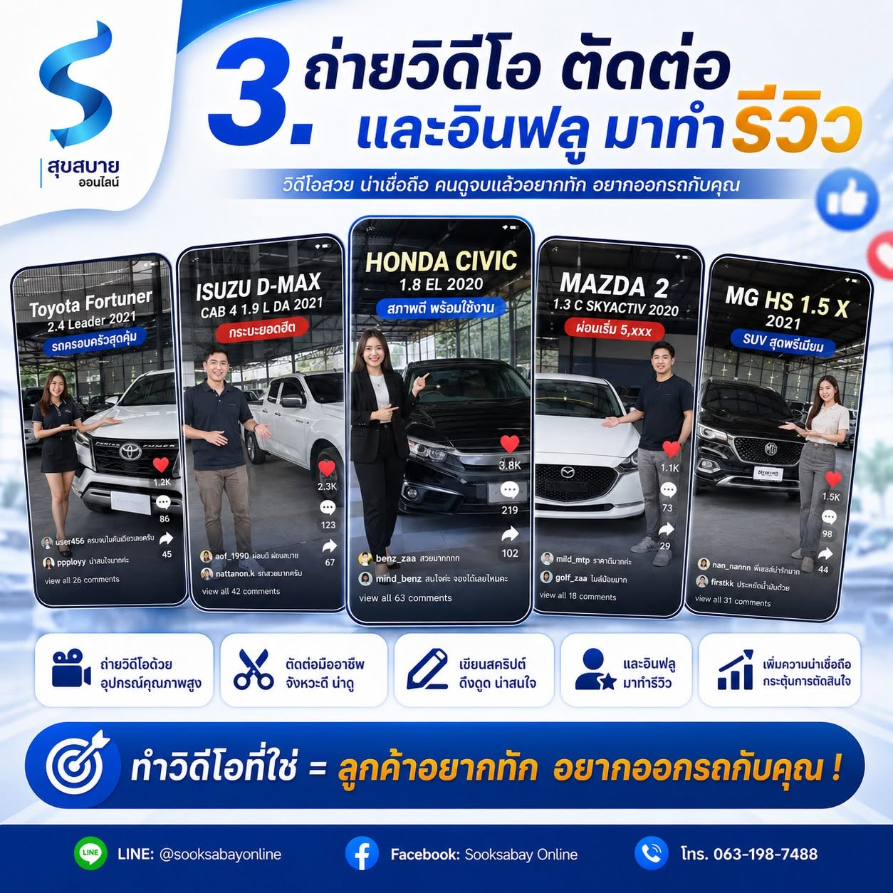 3. ถ่ายวิดีโอ ตัดต่อ และอินฟลู มาทำรีวิว